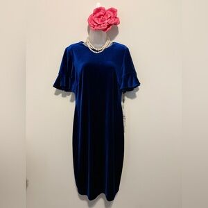 ❤️🔥NWT Gorgeous Calvin Klein Deep Blue Velvet Midi Dress 👗